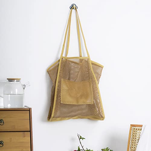 Covelin Women's Beach Tote Bag, Mesh Handbag Top-Handle Shoulder Bag Tan #TOP2