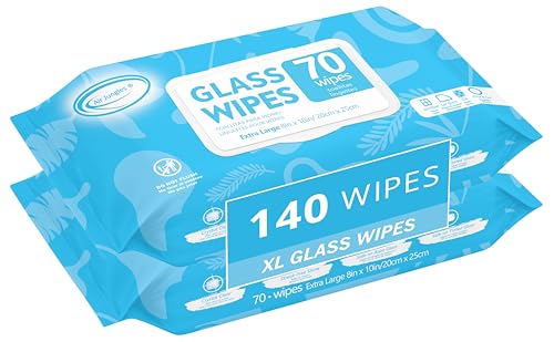 Image of Air Jungles Glass & Window Cleaner Wipes 70 Count (Pack of 2), XL 8x10 Inch | Ammonia-Free, Streak-Free, Safe For Car Windshield, Headlight, Mirror, Tile & Home Glass, Removes Fingerprints, Dust, Dirt