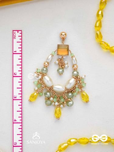 Image of SANJOYA by EVERSTYLISH Embroidered Earrings for Women | Hoop Earrings with Stones, Beads, Pearls & Glass Drops | Lightweight Ethnic & Festive Jewelry for Weddings & Parties