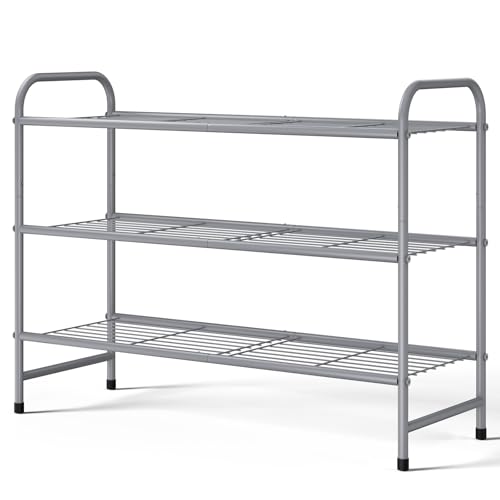 Image of Kitsure Shoe Rack - Stainless Steel Shoe Organizer, Sturdy Shoe Rack for Closet and Front Door Entrance, Free Standing Shoe Shelf, Closet Organizers and Storage, 25.6 inch Wide - 3 Tier, Grey