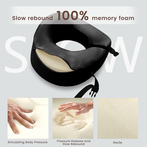 THXSILK 100% Mulberry Silk Neck Pillow for Traveling, Pure Memory Foam Travel Pillow for Airplanes, Travel Neck Pillow for Sleeping, Head and Neck Support, Neck Pillow with Storage Bag (Black) by THXSILK - Image 4