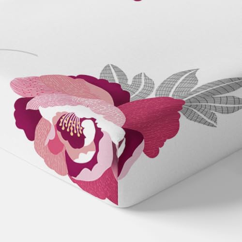 Image of LORETO - A QUALITY LINEN BRAND 210 TC 100% Pure Cotton Double /Queen Fitted Bedsheet with 2 Pillow Covers for 78 x 60 Inch Mattress, All-Around Elastic, 8 Inch Deep Pocket, Wine & Pink Floral
