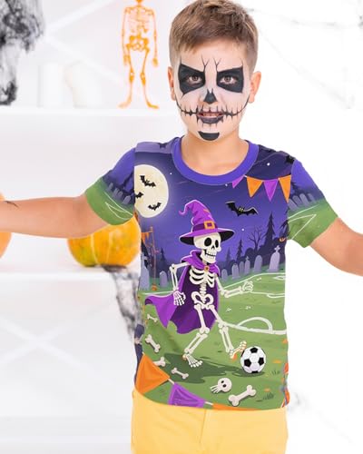 CM-Kid Boy Halloween Shirt Pumpkin Skeleton Soccer Basketball Truck Short Sleeve Tshirt for Kids Boy 4-10 Years3