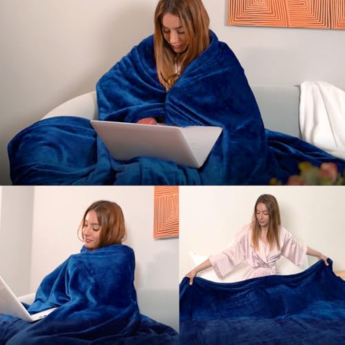 Image of JIAHANNHA Classic Blue Fleece Throw Blanket for Couch Sofa, 50 by 60 Inches | Throw Size Super Soft Cozy Plush Blanket for Couch Sofa Bed,Lightweight Warm Bed Blankets for Adults,All Season