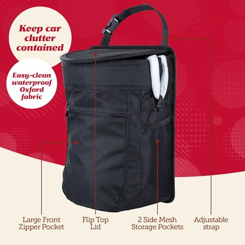 Image of Spill-Proof Car Trash Can (2.5 Gallon) - Easy to Clean Hanging Garbage Bin - Leak-Proof Lid,Removable Liner, Waterproof - Keeps Truck, SUV, Car, Minivan Clean & Odor Free (Black) (1000, Black)