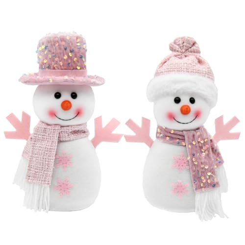KnomeKo Pink Christmas Snowman Decorations, 2Pcs Pink Snowman Plush Pastel