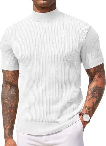 Image of DENIMHOLIC Mens Cotton High Neck T Shirt for Men Half Sleeve Turtleneck Tshirt Cotton Highneck Turtle Neck for Men Mock Neck for Man