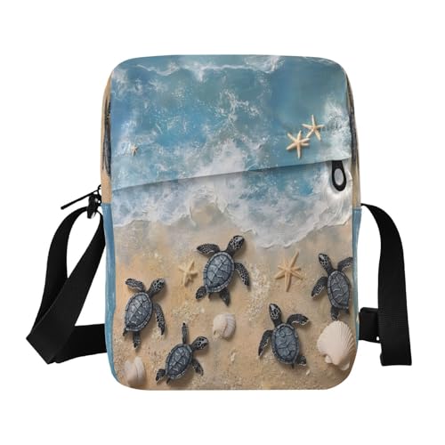 Crossbody Bag Beach Sea Turtles Starfish Shell Messenger Bag for Women Men Purse Shoulder Bag Satchel Bag with Adjustable Strap 214B8918
