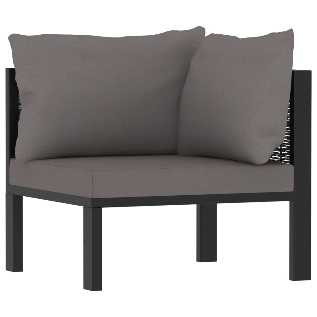8-cz. zestaw wypoczynkowy z polirattanu z poduszkami, modułowa sofa ogrodowa, stolik kawowy ze szkła hartowanego, aluminiowa rama proszkowo malowana, komplet mebli na taras i patio