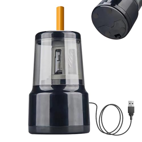 JIJICZ Elektrischer Bleistiftspitzer, 6-8 Mm Robust Usb Und Batterie Automatischer Anspitzer Mit Großem Behälter Spitzer Elektrisch Ideal Für Kinder, Künstler, Schwarz
