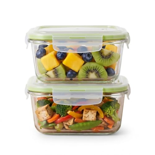 Image of Square Borosilicate Glass Containers with Lids, 550 ml Each, Set of 2 | 100% Food-Safe, Airtight & Leakproof | Microwave, Freezer & Dishwasher Safe for Lunch and Storage