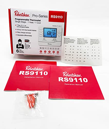 Robertshaw Rs9110 Pro Series 5-1-1 Programmable Thermostat, White, 1 Heat / 1 Cool For Single-Stage Systems #TOP5