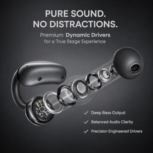 Image of ModishOmbre OWS 60 Open Ear Earbuds | OpenStage Audio | AI-ENC Mic | Dual Mode (Music & Gaming) | 40H Playtime | Fast Charging | IPX5 | Bluetooth 5.3 (Black)