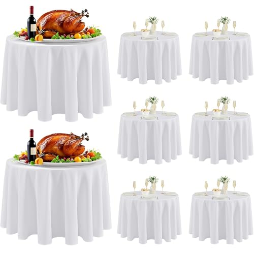 8 Pack White Round Table Cloth 90 Inch Tablecloths Linens For Round Tablecloth Washable Polyester Table Clothes Cover Fit Wedding Reception Banquet Party Buffet Restaurant Tablecloth Size Calculator