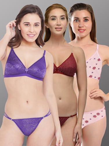 Image of Love Maker Stylish Non Padded Lingerie Set for Women Bra Panty Combo Pack of 3.