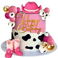 Xsstarmi 1 Pack Cowboy Happy Birthday Cake Topper Cowboy Hats Boots Baby Shower Cake Pick Western Birthday Cake Decorations for Boys Men Cowboy Themed Birthday Party Decorations Supplies