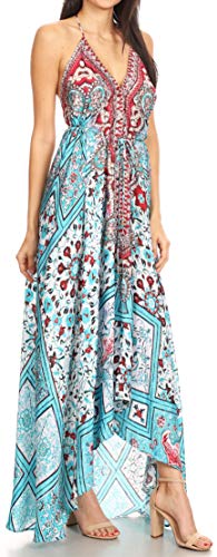Image of Sakkas Lizi Womens Maxi High-Low Halter Handkerchief Long Dress Beach Party