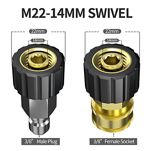 POHIR Pressure Washer Hose 100 ft 3/8 Inch for Cold and Hot Water 248°F End 3/8'' Quick Connect, 4800psi Kink Resistant Industrial Grade Steel Wire Braided, 2pcs M22-14mm Swivel to 3/8'' Adapter Kit