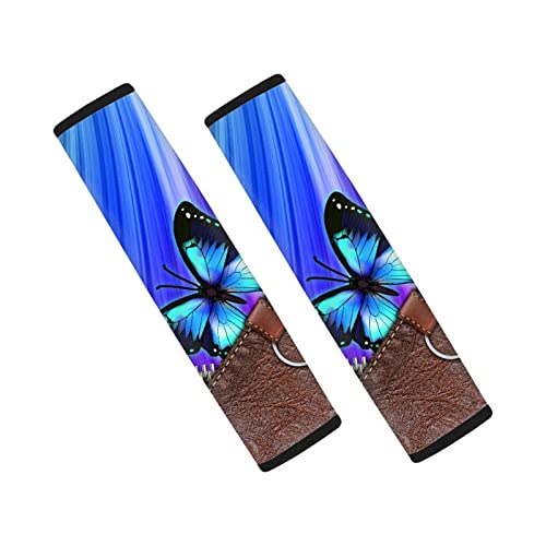 Dolyues Lot de 2 coussins de ceinture de sécurité pour femme avec imprimé papillon bleu