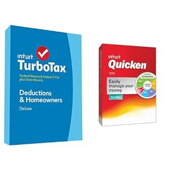 CD-ROM TurboTax Deluxe 2014 Fed + State and Quicken for Mac 2015 Bundle Book