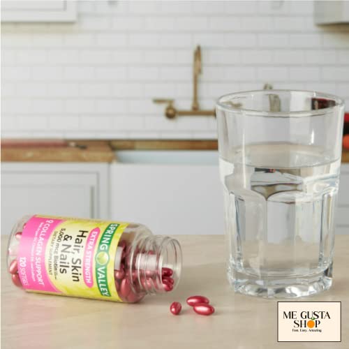 Extra Strength Hair, Skin & Nails Dietary Spring Valley Supplement, Biotin-Collagen-Gelatin 120ct + Me Gustas Sticker - Thumbnail 3
