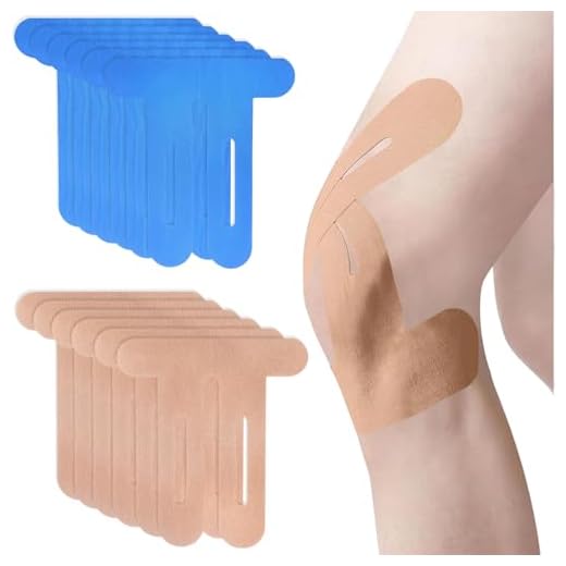 12 Pcs Kinesiotape, Kinesiology tape knee pre cut, Kinesiotape para Rodilla, Cinta kinesiologica impermeable para el Dolor de Rodilla, Lesiones (Azul/color piel)