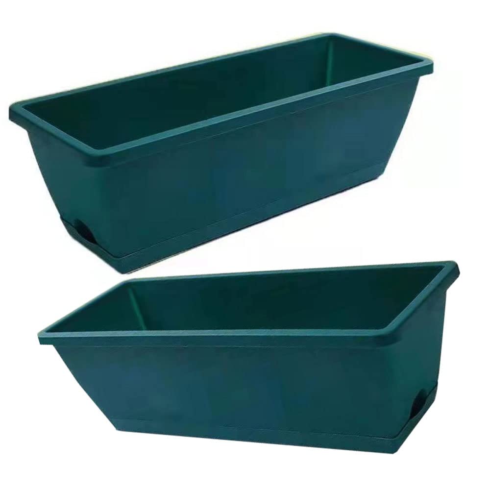 Jardinera De Plástico, Macetas Exterior Grandes Rectangulares，Macetero, Maceta Para Plantas Y Flores Rectangular Con Agujeros De Drenaje Y Bandeja Para Agua, Color Antracita ( Color : Verde oscuro , S