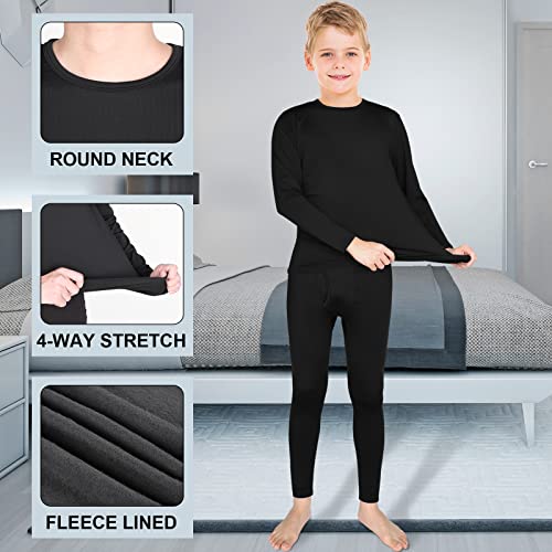 3 Set Boys Thermal Underwear Set Base Layer Fleece Lined Long Johns For Kids Shirt And Pants Set For Boys Winter (Small) Black #TOP3