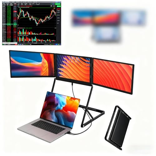 Image of 15.6 inch FHD 1080P Triple Portable Monitor Extender, IPS Foldable Laptop Screen, HDMI /USB-C P-Lug N Play, Windows /Mac /Android, 12-18.5in Laptops, 16:10 Ratio Travel Monitor.