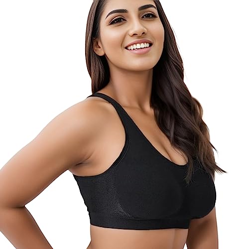 Sujetador de compresión sin aros para mujer de alto agarre para mujeres en tallas pequeñas a grandes que puedes usar en el día a día mientras entrenas para apoyar la espalda Bikini Mujer, Negro , S