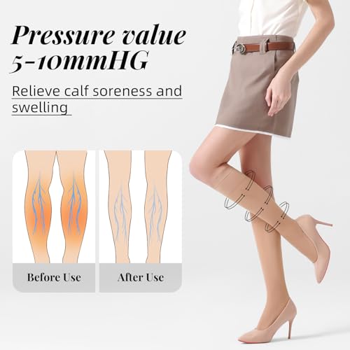 3 Pairs Compression Socks for Women, 40D Knee High 5-10 mmHg Opaque Stockings2