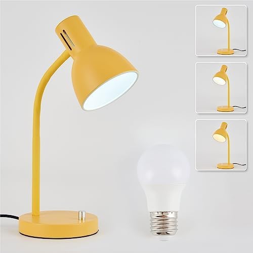 Yellow Metal Flexible Gooseneck Desk Lamp for Home Office Bedroom Study, Eye-Caring Knob Switch Reading Light Table Lamp,Bring a Free 7W Dimmable LED Bulb,UL Certified Wire and Base 5.9x18.3in