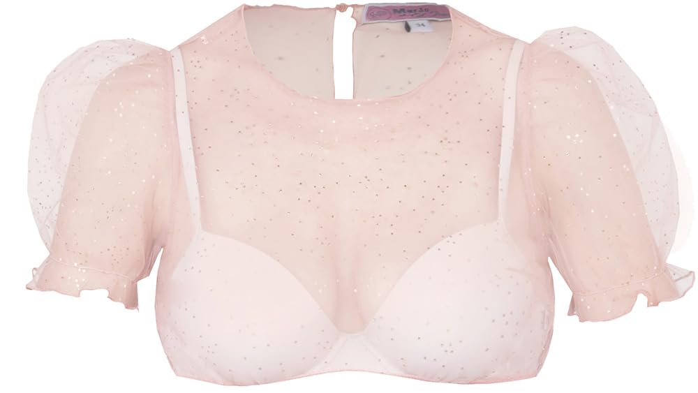 Marjo Dirndlbluse Kochel Kurzarm | Puffarm hochgeschlossen | Damen Dirndl-Bluse transparent