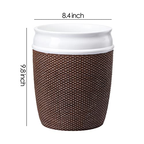 Image of Bathroom Wastebasket - Resin Decorative Trash Can (Brown and White)