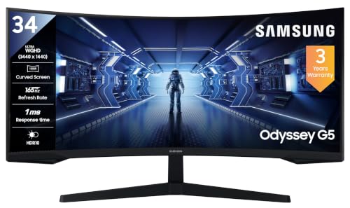 Samsung 34"(86.42cm) Odyssey G5 Curved Gaming Monitor|WQHD 3440 x...