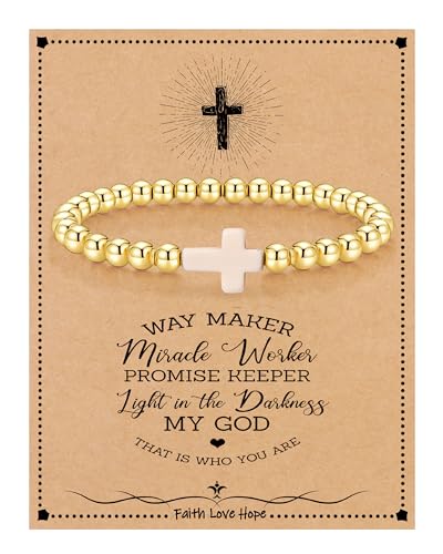 Image of Cross Bracelets for Women, Christian Gifts for Women Stocking Stuffers for Teens Cross Bracelet Imperial Nature Stone Bead Bracelet Confirmation Baptism Gift for Teen Girls Christmas Religious Gift Cathlic Faith Jewelry