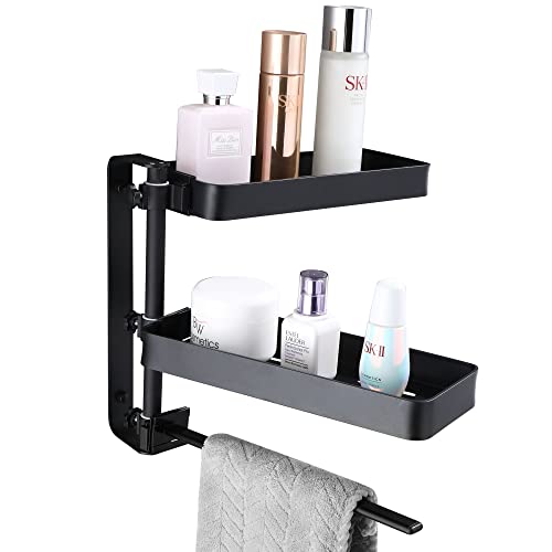 Estante plegable con soporte para toallero, para baño, para guardar en la esquina del inodoro, color negro Cover