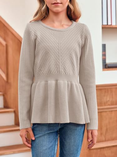 rrhss Girls Pullover Sweaters Kids Fashion Crewneck Ruffle Peplum Hem Jumper Clothes 5-14 Years3