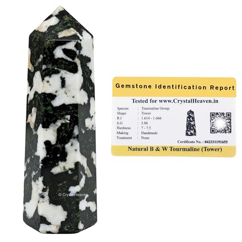Image of Certified Black and White Tourmaline Crystal Tower Obelisk Point For Chakra, Healing And Balancing - Aaa Grade Original Certified Gemstone Agate For Reiki Meditation Yoga Spiritual (3-4 Inches)
