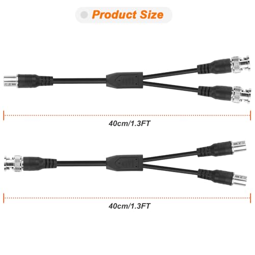 Xiatiaosann BNC 1 to 2 Splitter Cable, BNC Male to Dual BNC Female Connector Cord, BNC Female to Dual BNC Male Connector Cord, 50 ohm BNC Coaxial Y Splitter Cable for Video Equipment (2Pcs)
