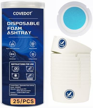 Disposable Foam Ashtray, 25-Pack Paper Ashtrays with Water-Foaming Sand Base, Odor Control, Mess-Free, Portable for Home, Office, Car, Camping (Blue) image 4