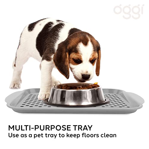 image for OGGI Anti Slip Serving Tray with Handles- Gray Rectangle Tray - Ideal 