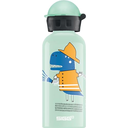 Sigg - Gourde Enfant En Aluminium - KBT Fire Dino - Pour l'École et le Sport - Étanche & Légère - Sans BPA - Certifiée Neutre En CO2 - Vert Clair Motif Dinosaure Pompier - 0,4L