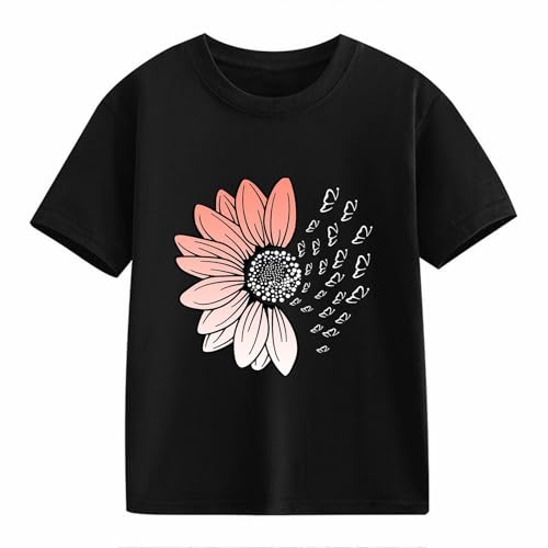 Girls Loose Fit Sunflower Graphic T Shirts Short Sleeve Crewneck Cute Pattern Printed Tops Kids (B-Black, 12-13 Years)2