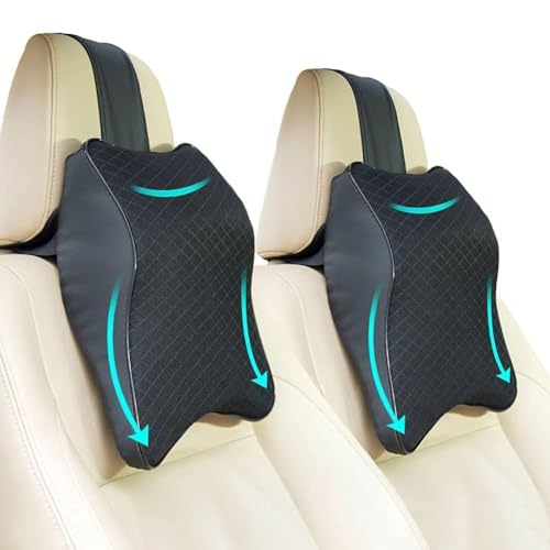 Image of Car Neck Pillow Headrest Memory Foam Cushion for Long Drives - Adjustable Strap, Breathable Removable Cover, Ergonomic Neck Pain Relief for Front & Back Seat (Pack of 1) (Black)