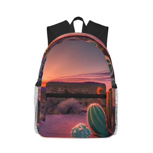 Sac à dos léger Cactus Desert pour université avec poches homme femme noir