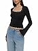 REORIA Womens Boho Square Neck Long Bell Sleeves Tee Shirts Lace Trim Casual Slim Fitted 2025 Winter Fall Fashion Tops Black