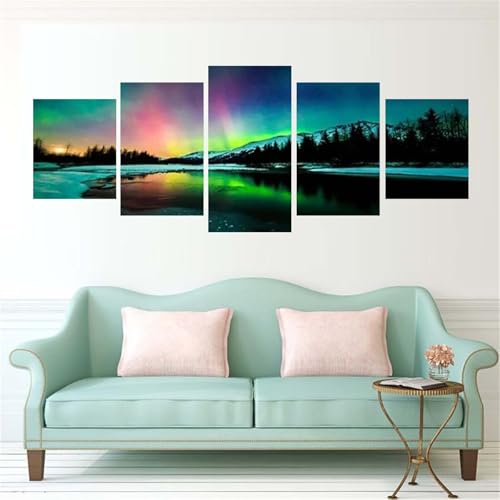 Diamond Painting Aurora pour décorer votre salon avec un kit broderie diamant 5 panneaux