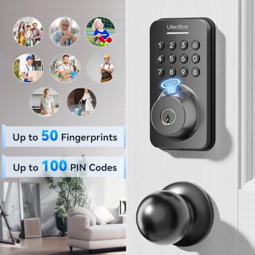 Image of Ulecoce Fingerprint Keypad Deadbolt with Knob Set, Keyless Entry Door Lock with App Control, Door Locks for Front Door, Auto Lock&One-Touch Lock, 100+ User Codes&5 Keys, Easy Installation, Matte Black