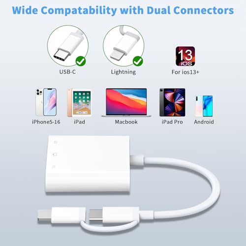 Aplimln SD Card Reader for iPhone iPad Mac, Lightning & USB-C Dual Interface Memory Card Reader with SD/Micro SD/USB-A 3 Slots, Digital Camera Adapter to iPhone, Plug & Play